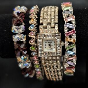 Crystal-Embellished Watch and Bracelet Set
